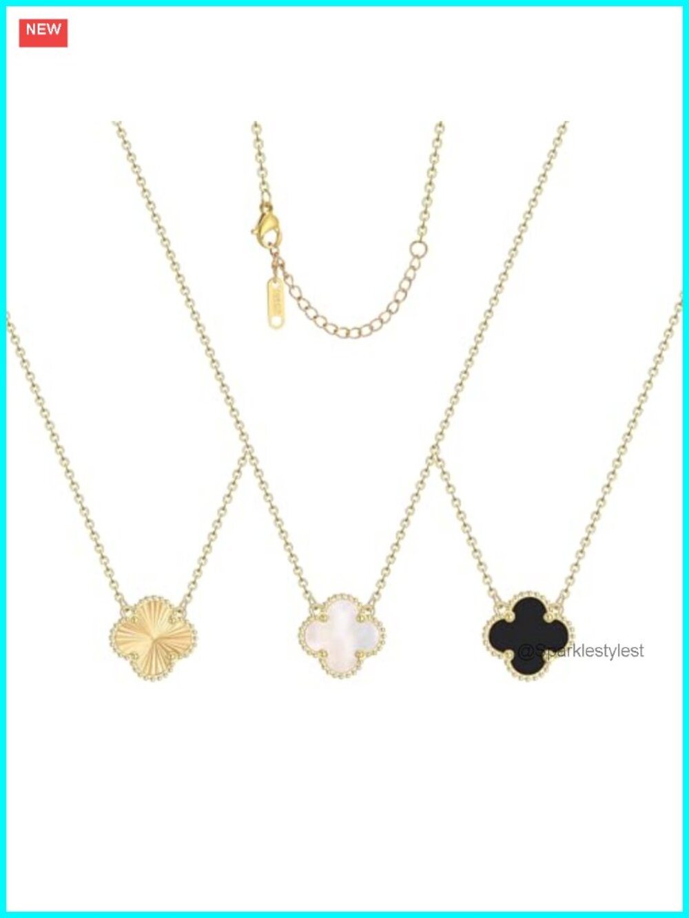 Gold Plated Four Leaf Clover Pendant Necklace Set Adjustable Link Chain for